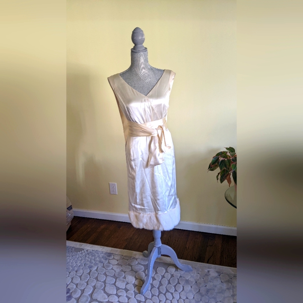 Escada couture silk and mink trim dress